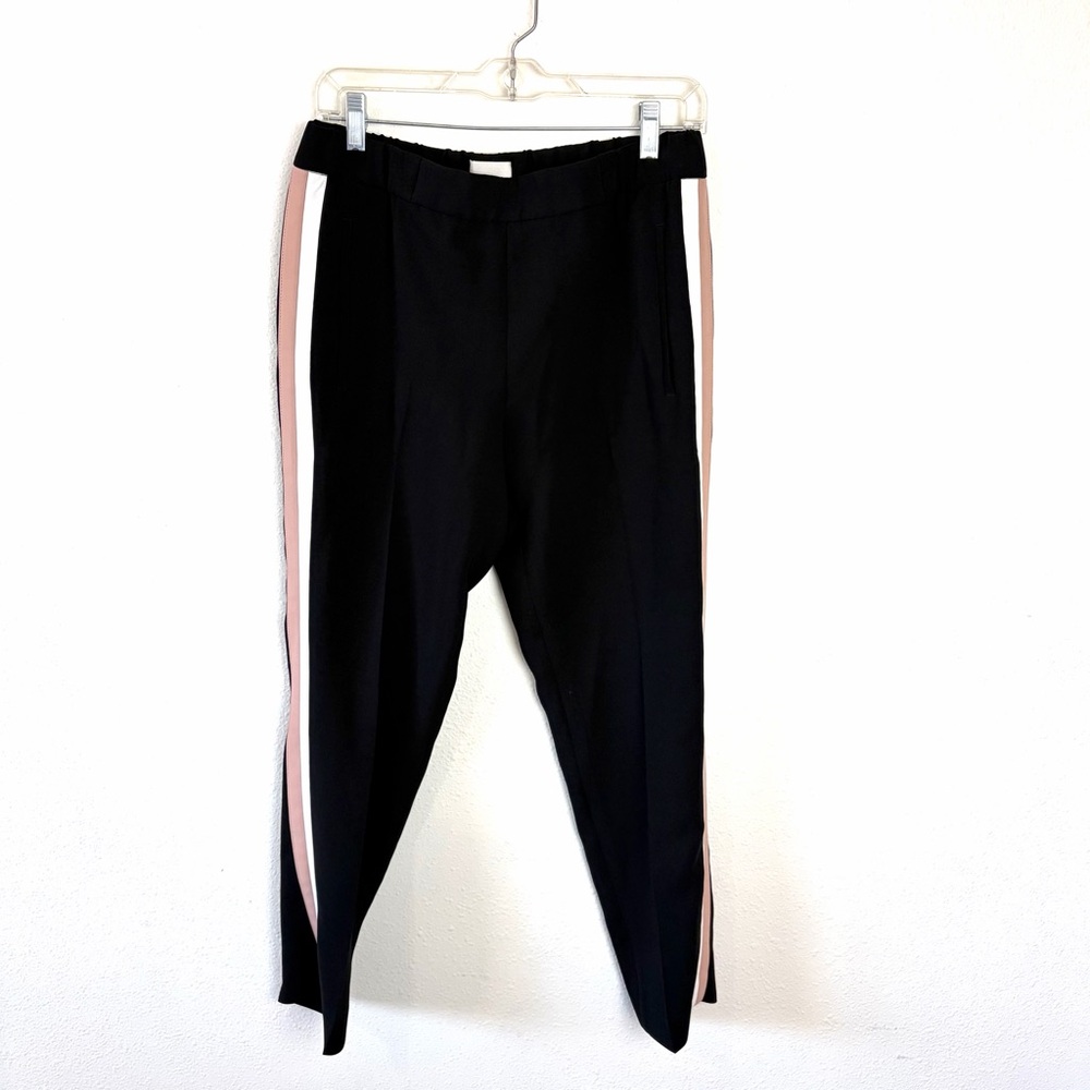 Wilfred Aritzia Black Pants White silk Trim tuxedo stripe ankle sz 6 crepe